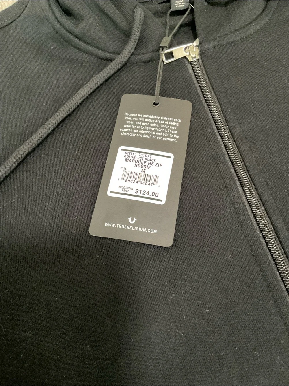 True Religion Black Zip-Up Hoodie with Red Logo Mens M